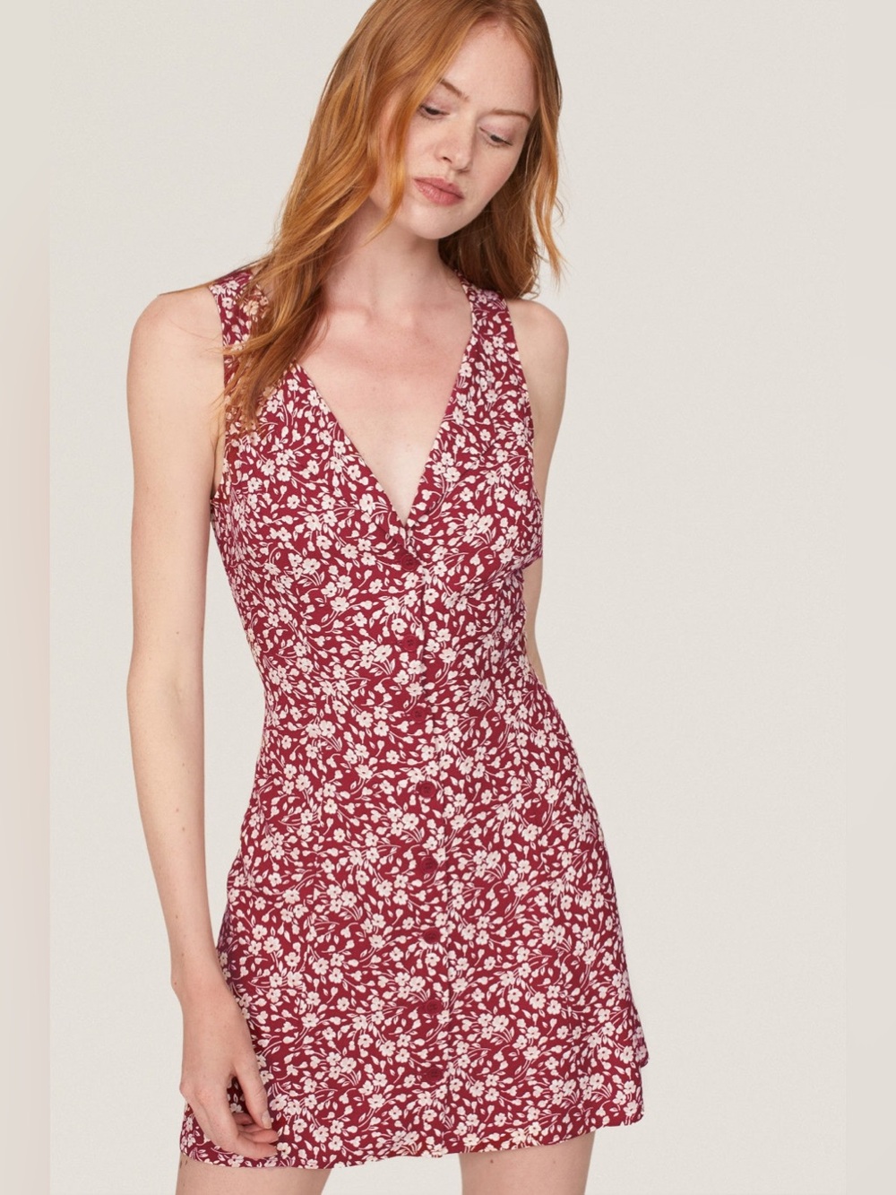 REFORMATION Rilynn Red Floral Mini Dress Tie Waist Euro Summer Romantic Chic 0